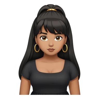 Latina girl with bangs black long hair in pony tail plus size black dress rolling eyes sticker