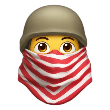 A person masked with red and white shemagh and wearing military clothing mouth covered sticker
