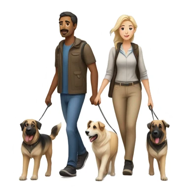 Couple walking with Anatolian shepherd and German shepherd  sticker