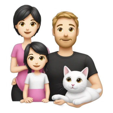 Family of 3- mum-dad-baby girl-white cat-black cat sticker