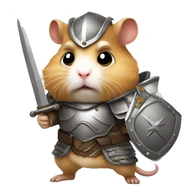 a hamster dressed in armor with an angry face and a sword.  sticker