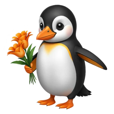 Penguin holding flower bouquet sticker