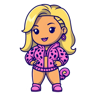 Nicki Minaj wearing a pink leopard print outfit with hair that is half blonde and half pink sticker