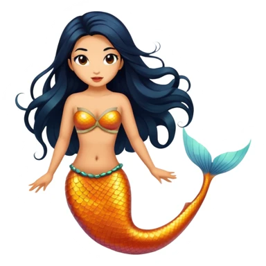 full body koi mermaid woman with tanned skin and long black hair sticker
