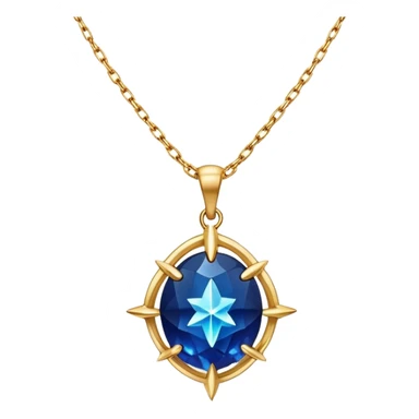 mystical necklace with a deep blue stone, glowing with star-like energy, gold chain floating ethereally sticker