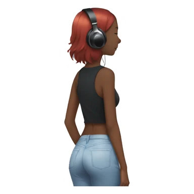anime girl from behind with headphones on toes and black hai sticker