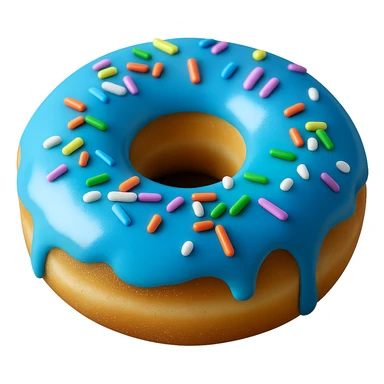 Change the glaze of the donut to a vibrant blue color, keep the donut realistic with soft lighting, transparent background. sticker