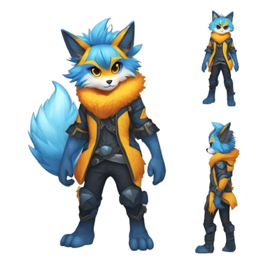 Anthro-Edgy-Cool-Blue-Orange-Yellow-Contrast-Colors-Fantasy-Fur-Sona-Chibi-Shiny-Fakémon-Hybrid full body sticker