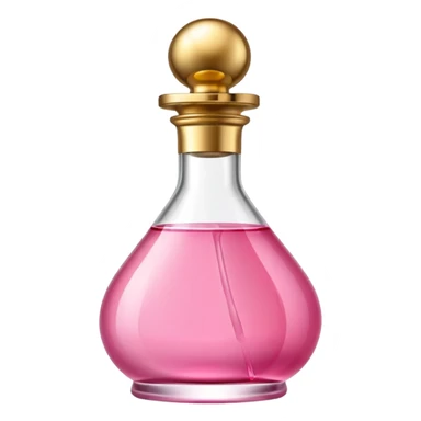 perfume bottle with pink liquid gold cap  sticker