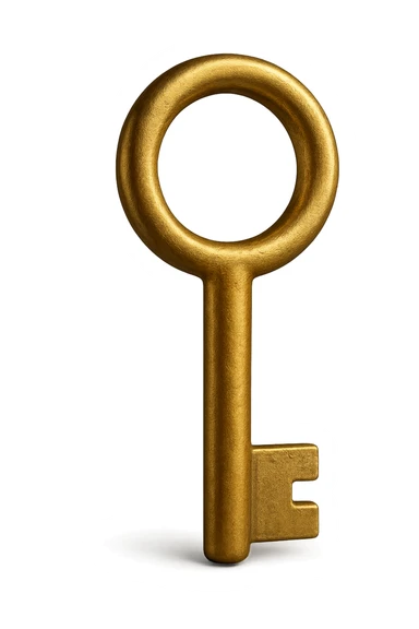 chiave semplice dorata in 3d, iperrealistica in 3d sticker