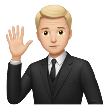 white man in formal suit in thought, shows something with his hand sticker