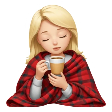 blonde girl inside a blanket sipping coffee eyes closed sticker