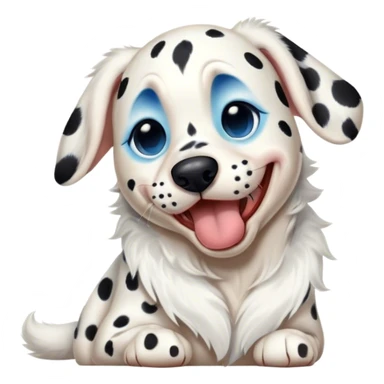 Cinematic Cute Yawning Spotted Dalmatian Portrait Emoji, Head tilted slightly with a dramatic, wide-open yawn, showcasing a smooth Fur of predominantly white with bold black patches, floppy ears slightly drooping, round blue eyes barely open in drowsy contentment, Simplified yet irresistibly adorable features, highly detailed, glowing with a soft, cozy glow, high shine, relaxed yet expressive, stylized with a touch of whimsy, bright and endearing, soft glowing outline, capturing the essence of a sleepy yet affectionate guardian, so drowsy it feels like it could stretch out of the screen and curl up for a nap! sticker