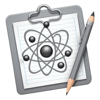 exam paper with an atom symbol and a pencil sticker