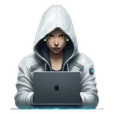 back hoodie and white skin netrunner from cyberpunk with laptop  sticker