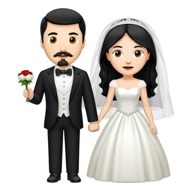 couple, a white woman with long black hair, and a white man with short brown hair goatee mustache, wedding sticker