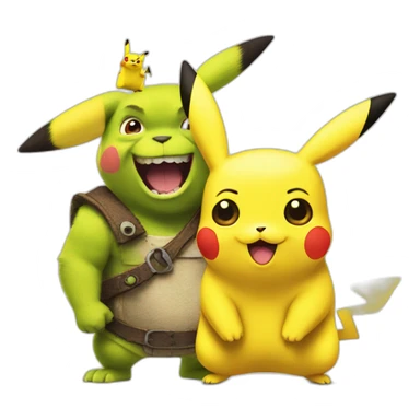 Pikachu next to shrek sticker