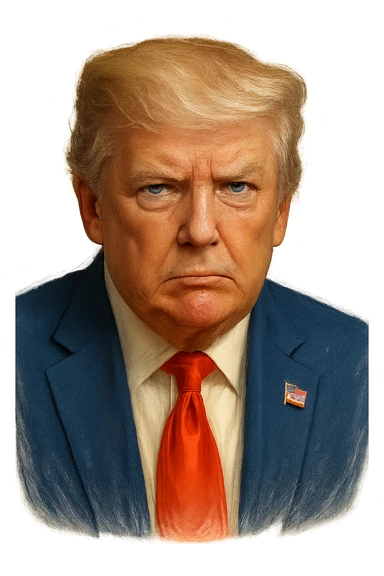 Дональд Трамп в слегка рисованном, но при это объемный стиль, прозрачный фон sticker