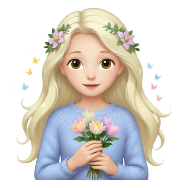 คาแรกเตอร์: ละมุน อาร์ต ๆ อินกับโลกส่วนตัว
ลุคอิโมจิ:

ตาวิ้ง ๆ เหมือนมีหมอกบาง

ผมปล่อยยาวพลิ้ว

เสื้อไหมพรม / ชุดโทนอ่อน
ผิวขาว

ท่าถือดอกไม้
ฟีล: dreamy, soft light, fairy vibe sticker