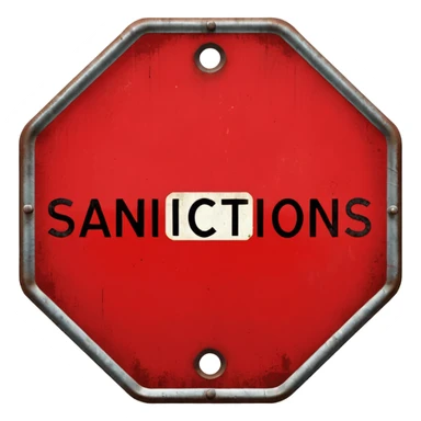 red, road sign, hexagonal, with the inscription sanctions sticker