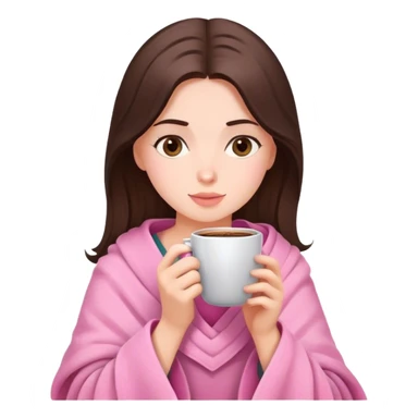 Brunette girl in pink blanket drinking coffee sticker