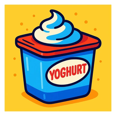 a tub of yoghurt, playful and colorful, cartoon style sticker
