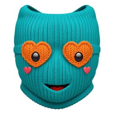 teal and orange ski mask with heart eyes sticker