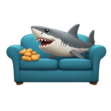 Buff shark eating chicken nuggets while sitting on a couch sticker