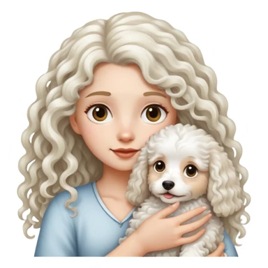 Long-haired girl holding a white curly haired dog sticker
