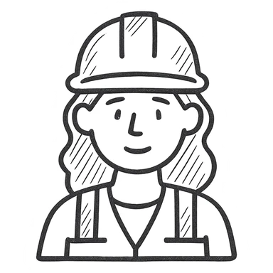 hand drawn outlined icon of a woman construction worker with no fill, wearing a hard hat sticker