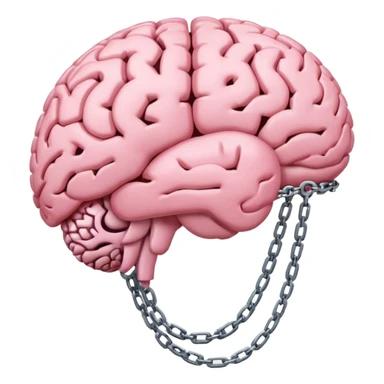 pink brain, chained up by 2 cross section chains, side view sticker