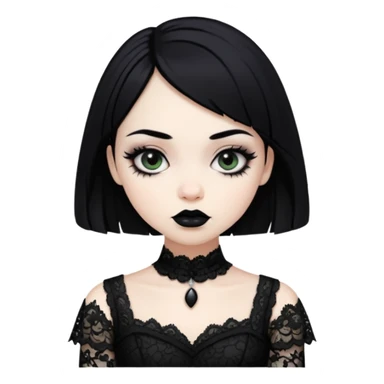 gothic girl pale skin with black lipstick and black hair and eyeliner wearing a black dress lace  sticker