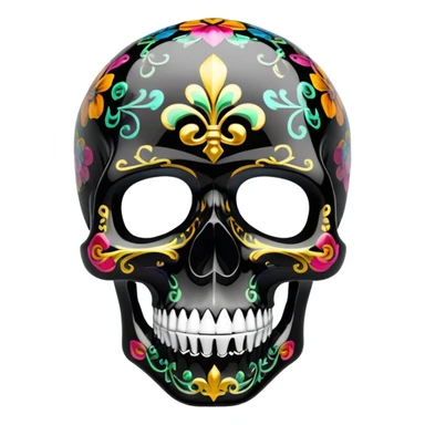 high-end glossy black skull with intricate luxury brand pattern, prismatic color accents inside skull only, professional street art quality, side view sticker