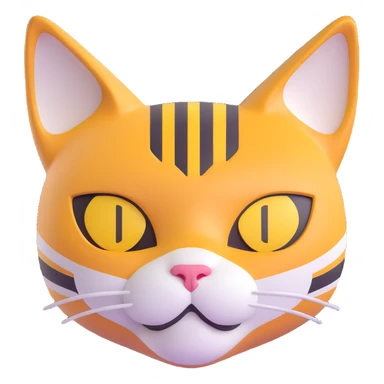 3D emoji style cat head only with neutral face inspired by Binance logo for a crypto project sticker