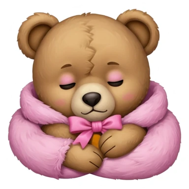 Sad Sleeping teddy bear wearing pink bow sticker