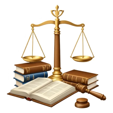 An icon featuring scales of justice, a gavel, and a legal book, symbolizing the study of law. The design includes courthouse pillars in the background, representing authority and legal systems. Transparent background highlights the principles of justice, order, and legal education. sticker