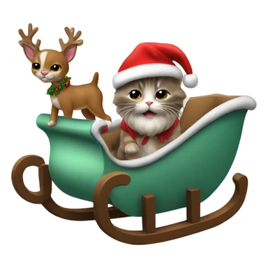 Brown oyster kitten and reindeer pulling santa sleigh sticker
