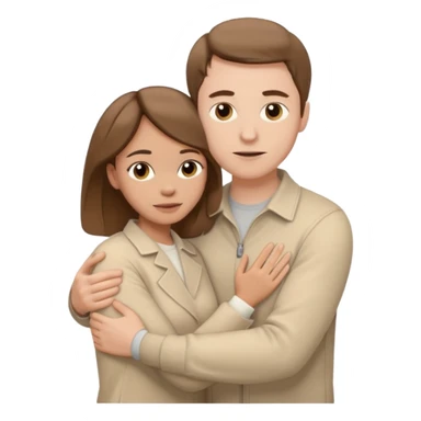 A white man with brown hair in pale beige clothes supports and hugs a woman in pale beige clothes sticker