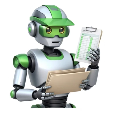 Robot accountant with green visor holding spreadsheets sticker