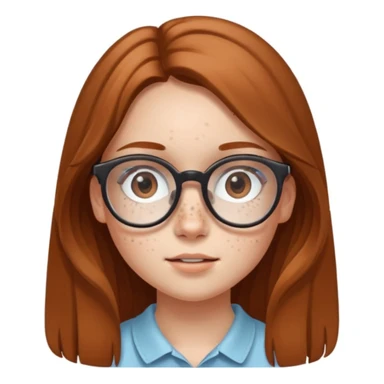 Une adolescente avec des taches de rousseurs, des grandes lunettes, des cheveux châtains clair longs et lisses et des yeux marrons  sticker