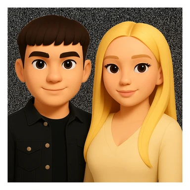 Slightly increase the volume of the upper body of the girl, slightly turn her to face forward, and make the skin color uniform. Maintain the cartoonish 3D style as in the reference image. sticker