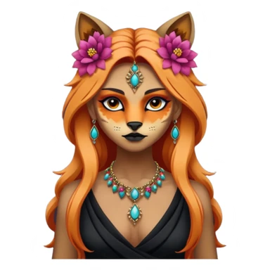 Multicolored gloomy moonshine dark edgy spooky hot warm badass realistic floral exotic Falvie-Fionbri-animal, full body, wearing jewelries sticker