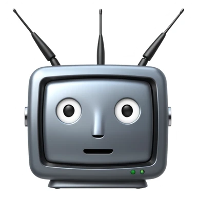 A 2d TV box facing the camera that reads AI that has antennas on it. It has no face. sticker