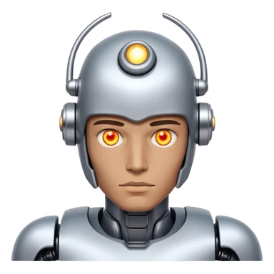 Josh King Madrid as a robot king cyborg with glowing eyes sticker