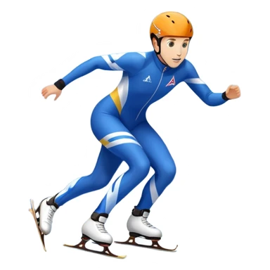An icon showing a speed skater gliding on a professional oval ice track, captured in mid-motion with aerodynamic posture and sleek skates. The background features snowy mountains, flags, and a clear blue sky. Transparent background reflects the speed and elegance of the sport. sticker