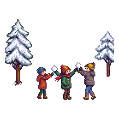 two children throwing snowballs at each other, snowy background sticker