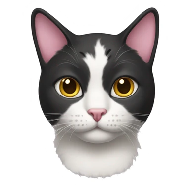 Cat with clear white face, little black spot like mustache under nose, pink ears, and full forehead and under ears the fur is black, yellow eyes, no stripes sticker