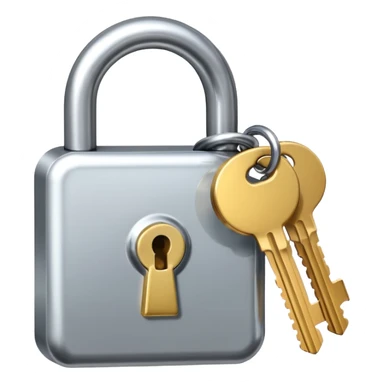 A chrome silver lock and key emoji, smooth metallic surfaces, glossy reflections, luxury swag vibe, minimal iOS emoji style, centered on clean white background sticker