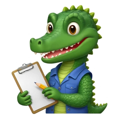 A cartoon gator with a clipboard and a pencil against a white background sticker