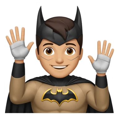 Make a man with brown eyes and dark hair in a Batman costume waving "hello" sticker
